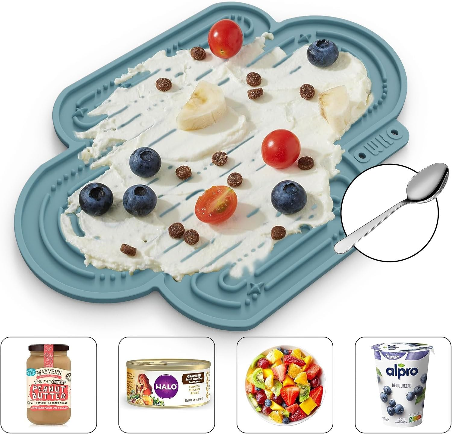 OHMO Licky Mats for Dogs and Cats 2 Pcs Cactus Silicone Lick Mats with Suction Cups for Pet Anxiety Relief, Dog Slow Feeding(Dark Blue&Light Blue) image number 4