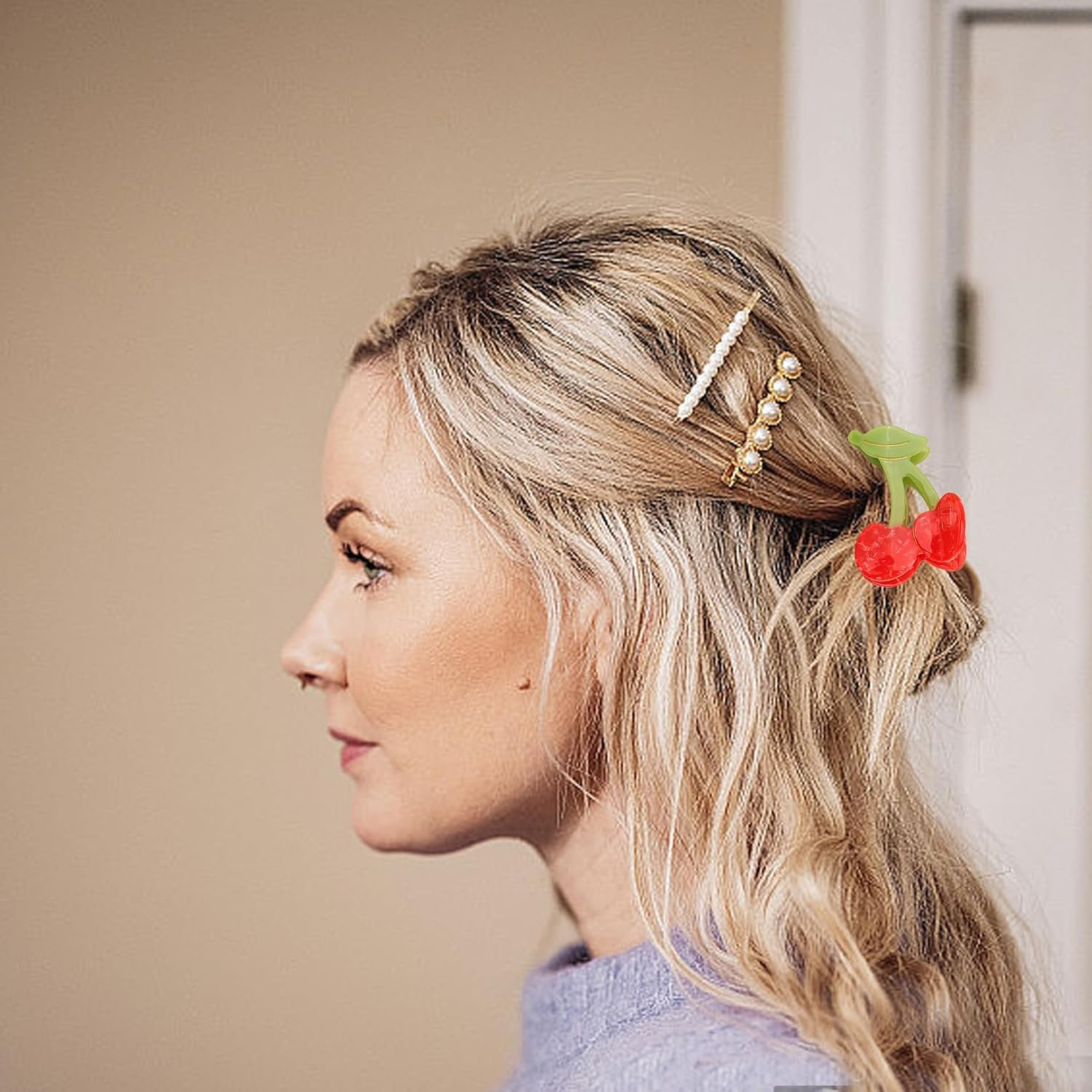 Cute Cherry Hair Claw Clips, Red Fruit Hair Clip, Hair Clip, Red, Summer Hair Clips, Fruit Hair Clips, Small Hair Claws, Suitable for Women to Organise and Decorate Your Hair image number 2