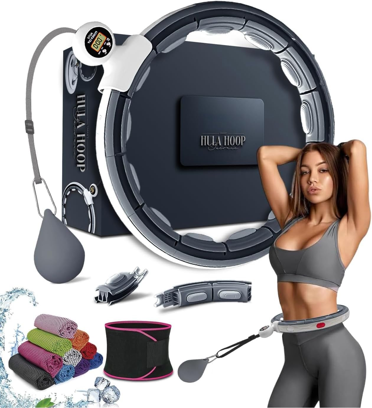 Smart Weighted Hula Hoop for Adults, Detachable Fitness Ring with 360 Degree Auto-Spinning Ball Massage, Smart Ring Hula Hoops for Adults, Fitness Equipment for Weight Loss image number 3