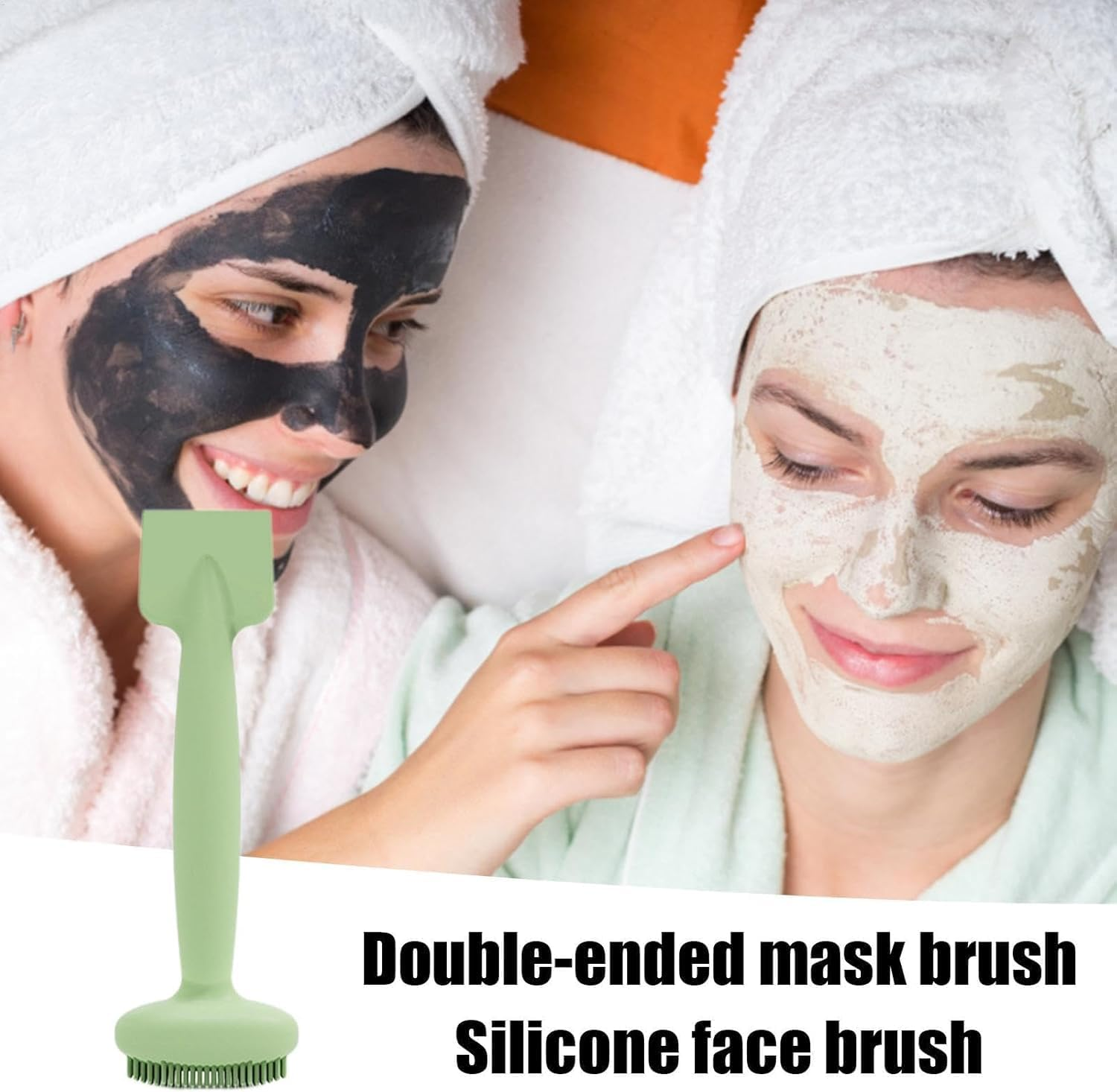 2-Pack Face Makeup Brushs - Matcha Green & Pink | Dual Ended Silicone Hygienic Face Applicator for Clay Masks, Cleansing & Skincare | Easy Clean Makeup Tool Set image number 3