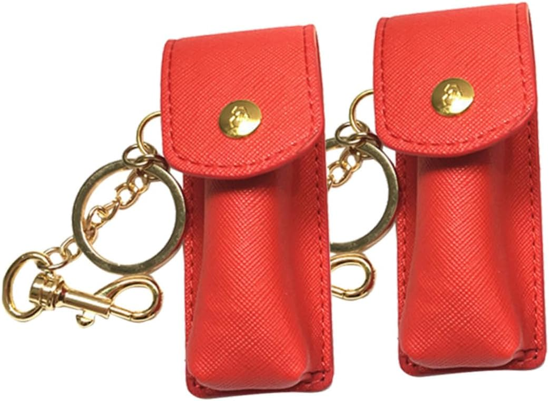 2Pcs Keychain Lip Gloss Leather Keychain Lipstick Holder Travel Lipstick Holder Balm Lip Bag Empty Bottle Keychain Lipstick Bag Toiletry Bags for Traveling Lipstick Tube image number 1