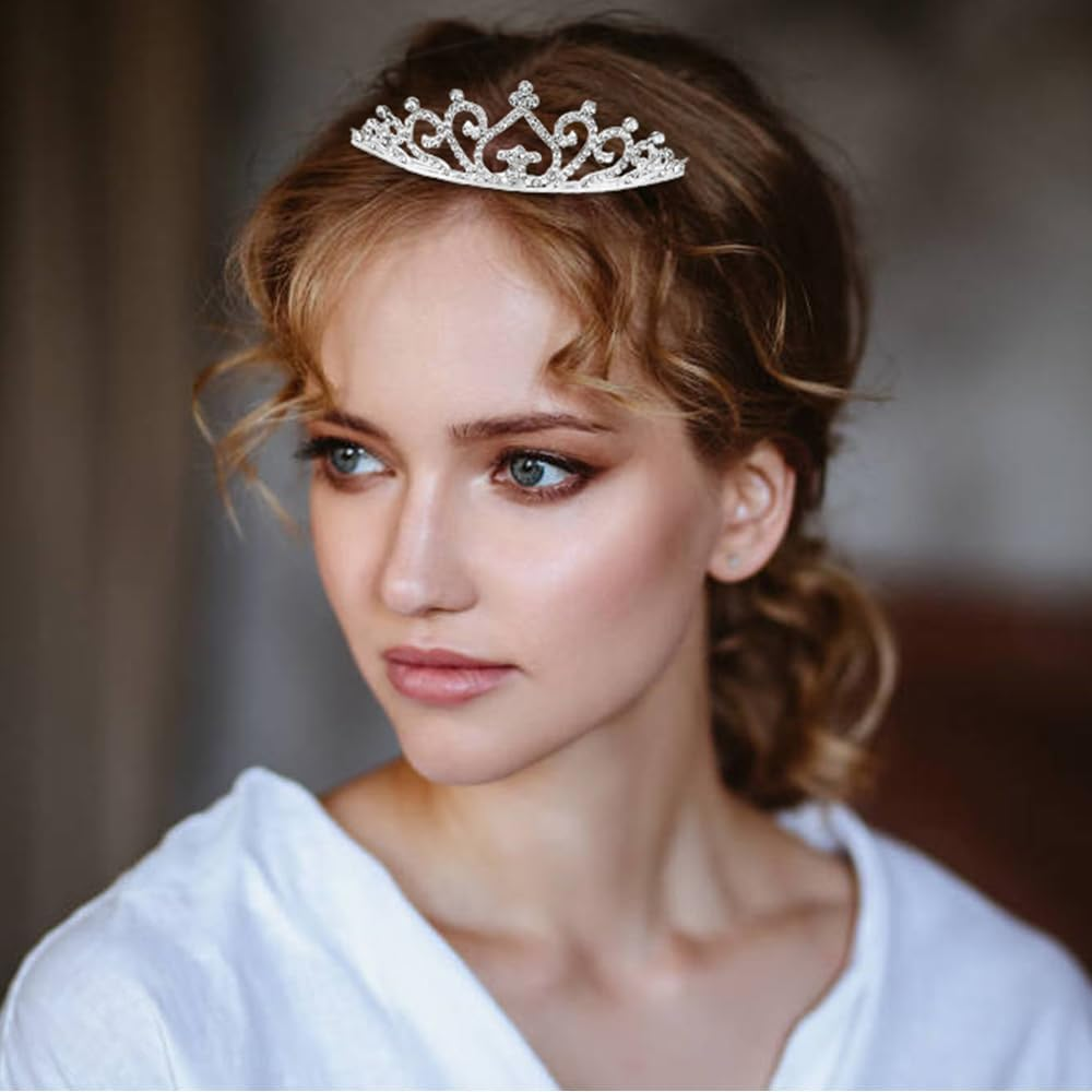 Cinaci 8 Pack Silver Metal Sparkly Glitter Rhinestone Crown Headbands Wedding Prom Birthday Party Princess Hair Tiaras Clasps Accessories for Kids Girls Teens Women Brides image number 2