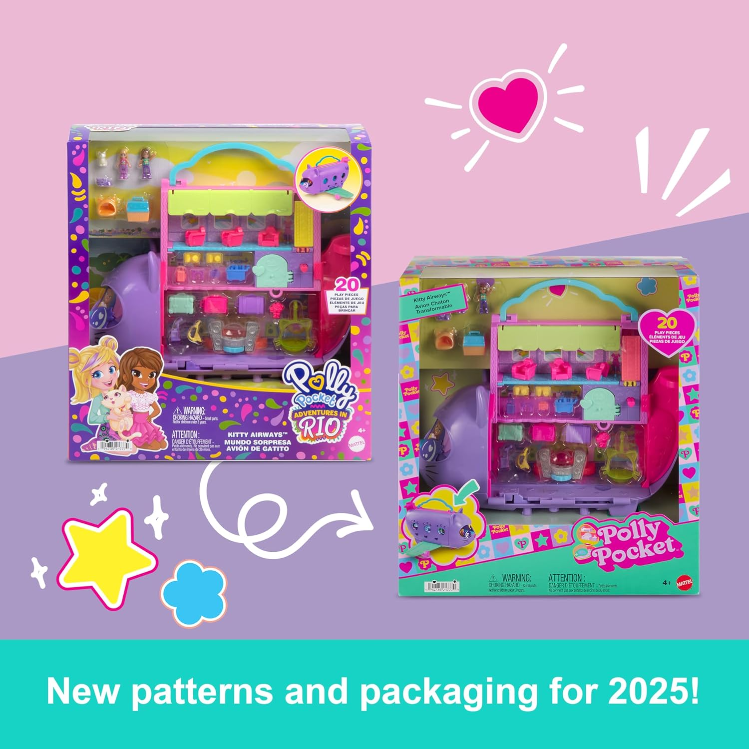 Polly Pocket Dolls and Playset, Kitty Airways Airplane, Travel Toy with 2 Micro Dolls and Pet, Spinning Stage and Accessories (Amazon Exclusive) image number 3