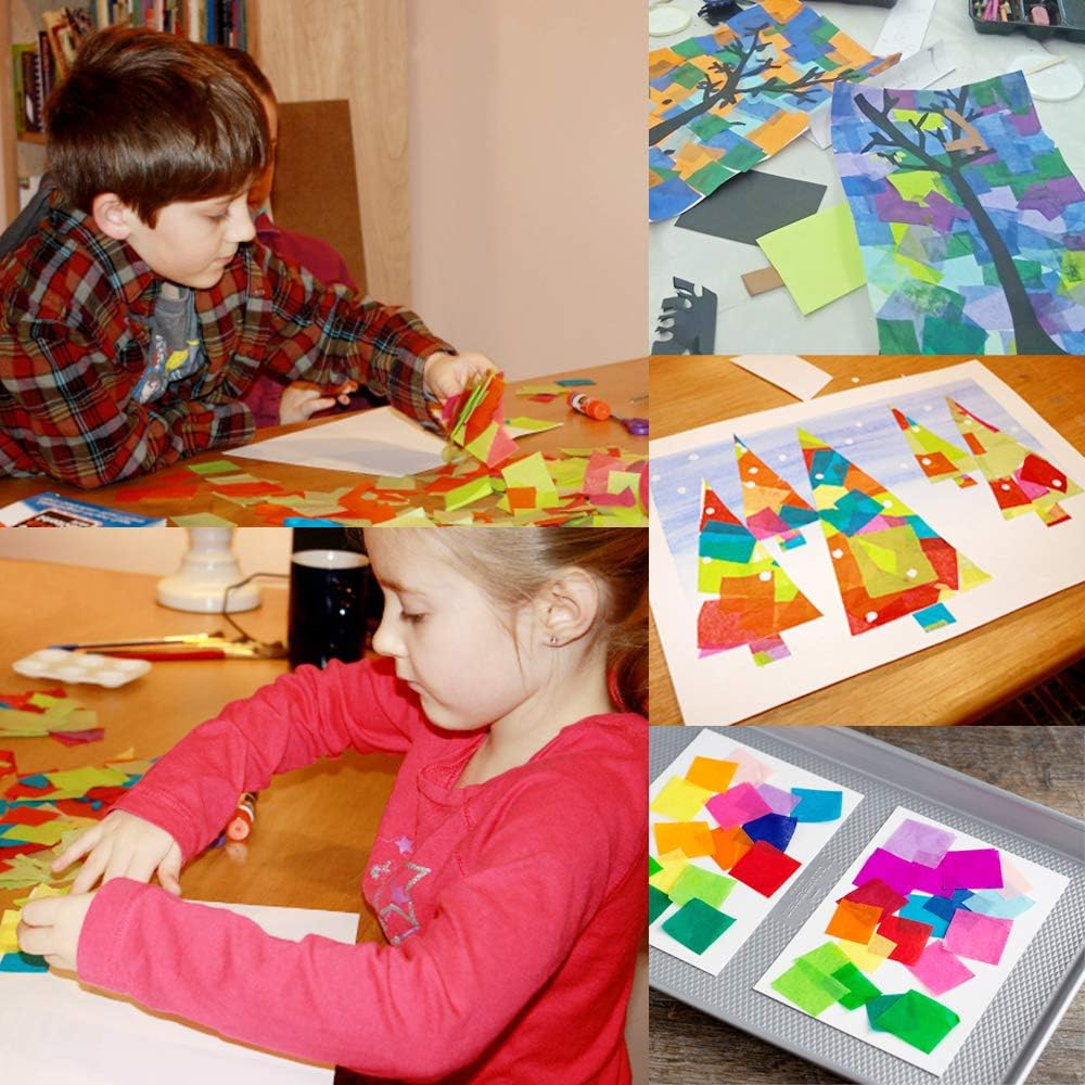 Cinvo 3600 Pcs Tissue Paper Squares 1.2 Inch X 1.2 Inch Rainbow Tissue Mosaic Squares for Arts Crafts DIY Projects Scrunch Art Classroom Activities and More- 30 Assorted Colors image number 1