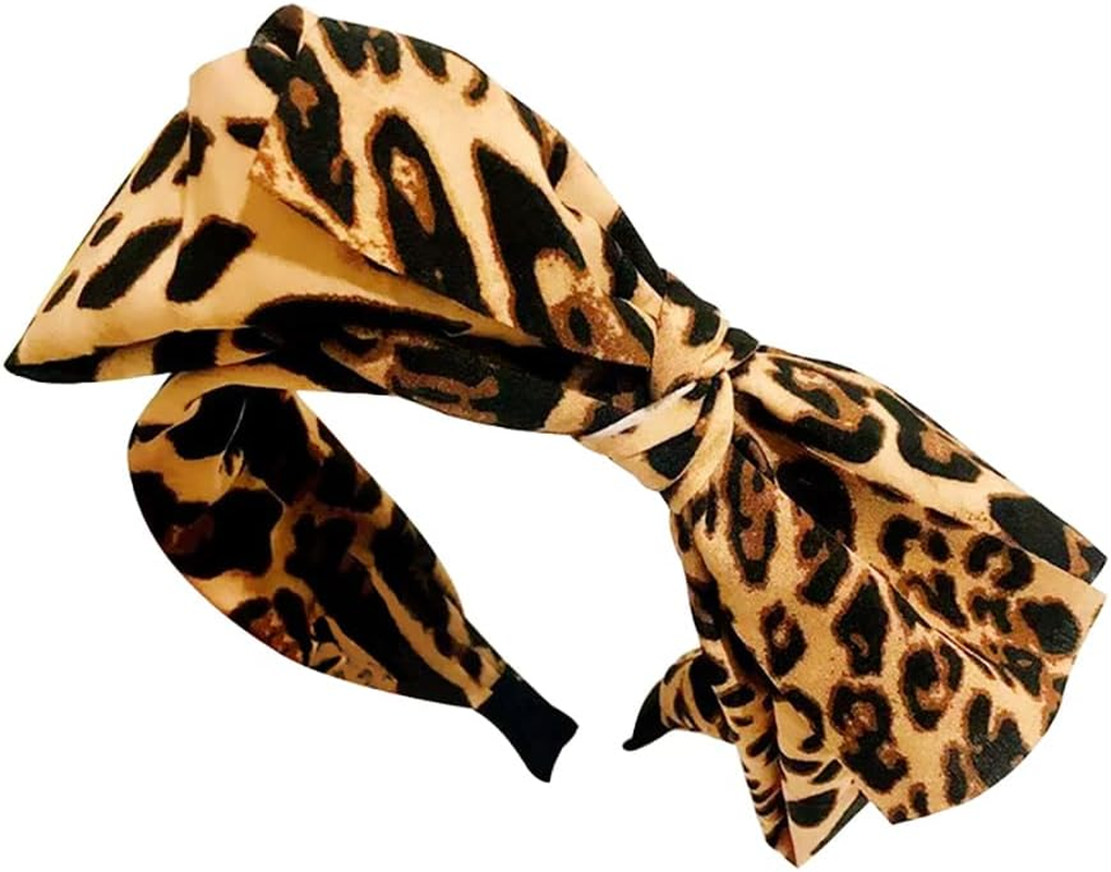 JIHUOO Wide Headband Bow Headband Rockabilly Headband Vintage Hair Accessories for Girls Women Leopard