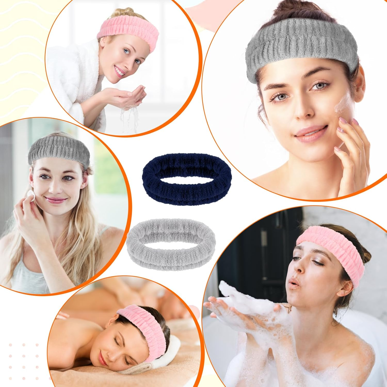 GEEHUA 2Pcs Spa Headbands, Head Bands Mens Hair Band Makeup Headband for Washing Face Absorbent Elastic Skin Care Headband Wrap for Women Yoga Sports Shower Exercise image number 5