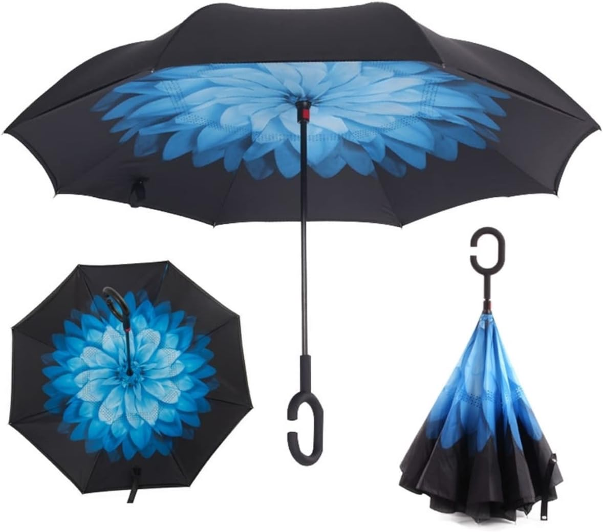 Costume Bay Double Layer Reversible Golf Umbrella | Inverted Blunt Umbrella for Men and Women |UV Protection Umbrella Windproof with C-Shaped Handle - Rain Umbrellas Outdoor