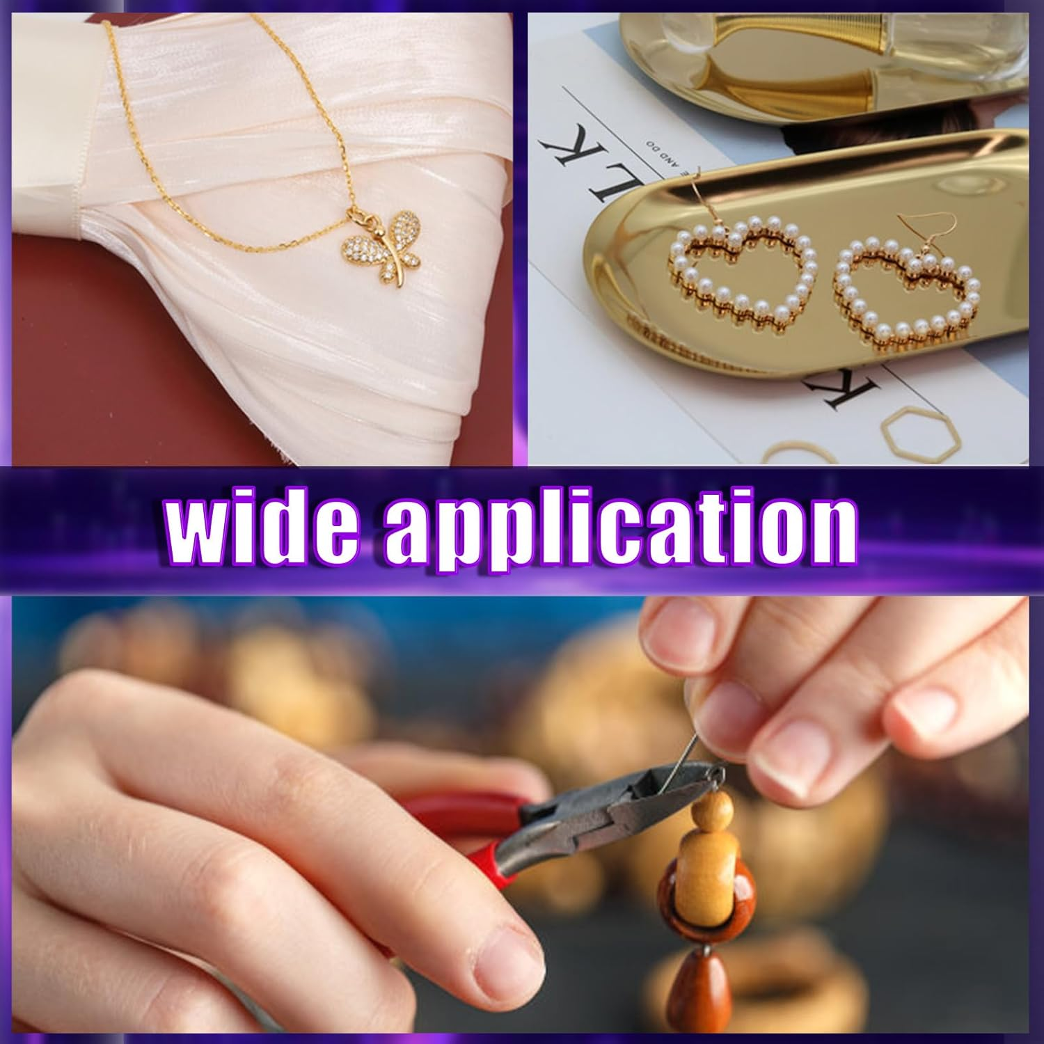 Swpeet 1468Pcs Jewelry Making Supplies Kit with Jewelry Making Tools, 2 Colors Jewelry Wires and Jewelry Pliers, 40 Styles Jewelry Findings, with Plastic Caliper, Thimble Ring, Awl Tweezers Scissors image number 6