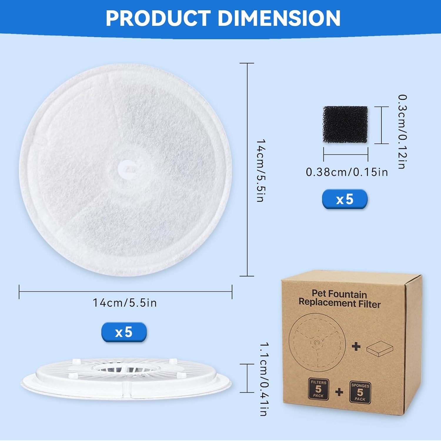 Cat Fountain Filter for Petkit Eversweet Solo Se/Solo 2/3 Pro/3/2S Cat Drinking Fountain with 10 Sponge Filters (White + Black, 5+5 Pack) image number 1