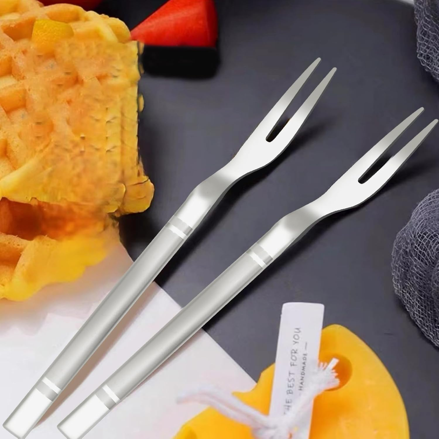 VANRA Small Salad Forks Set of 6 Stainless Steel Mini Appetizer Dessert Fork Cocktail Fruit Tasting Forks Silver Flatware Set Tiny Utensils 5.3 Inch (6 Fruit Forks)