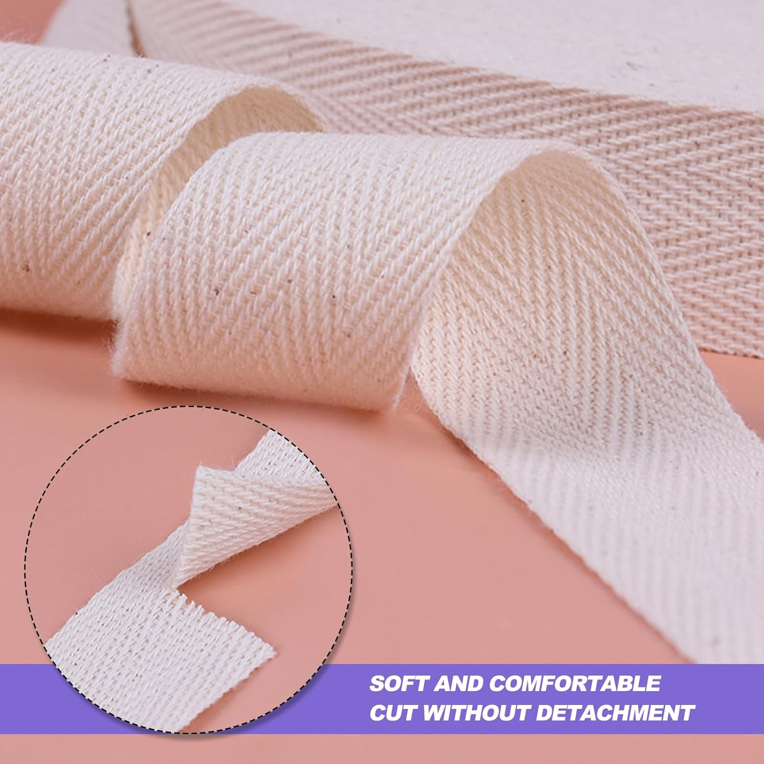 Cotton Twill Tape 20Mm, 50M Bias Binding Bunting Tape for Sewing Herringbone Cotton Webbing Tapes Ribbon for Sewing Craft Beige image number 5