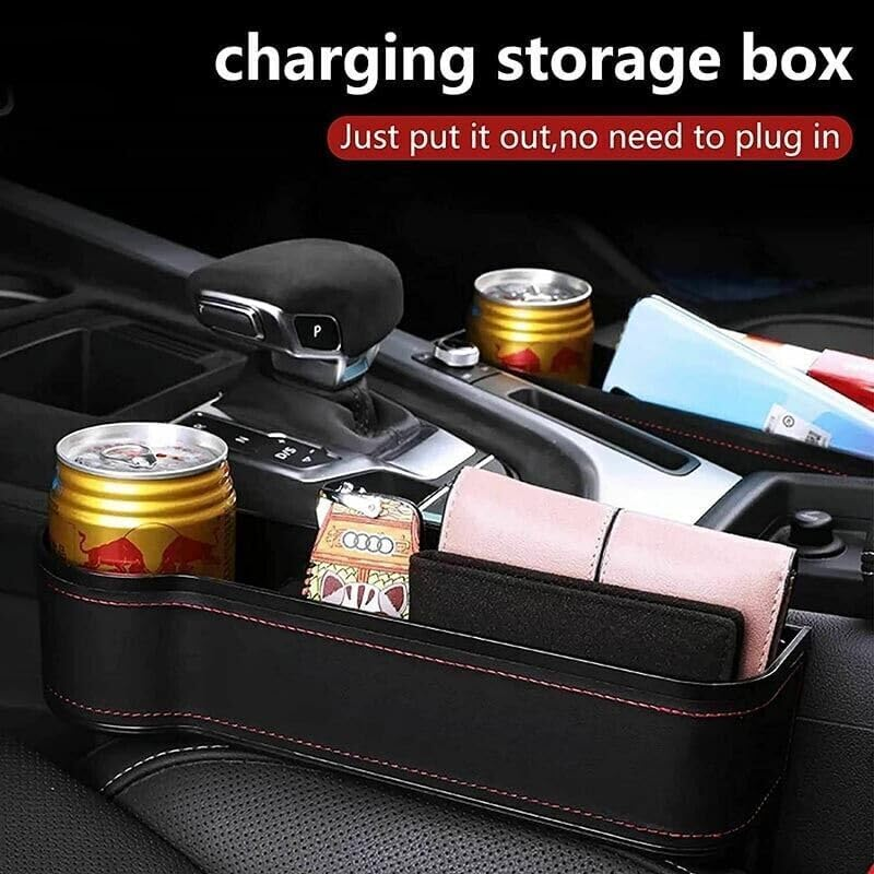 2PCS Car Seat Gap Slit Storage Organiser PU Leather Storage Box Phone Bottle Holder- Enhance Vehicle Organization & Prevent Item Slips - Black image number 2