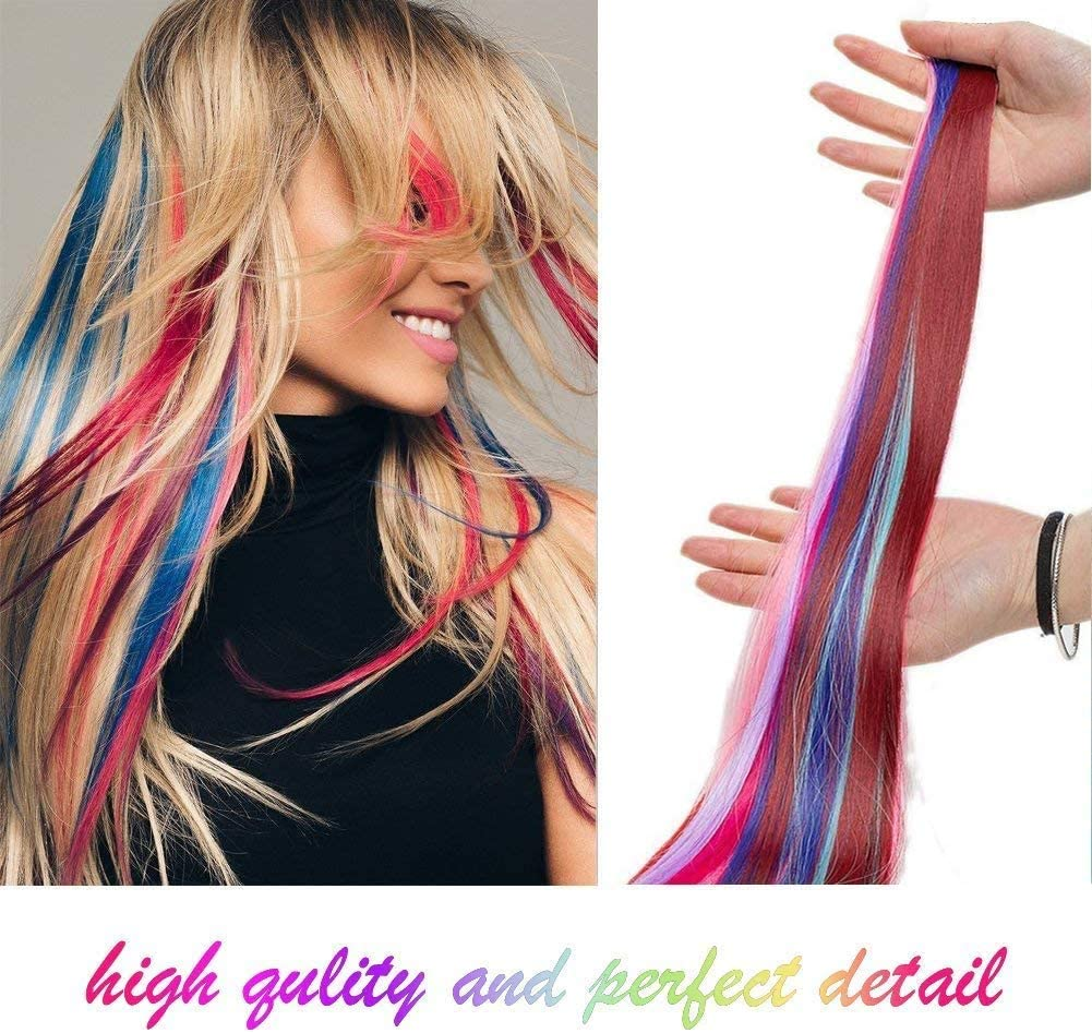 Rainbow Straight Highlight Hairpieces,20Pcs,22" Colorful Straight Hair Extensions Clip,Colored Clip in Hair Extensions,Party Highlights Colorful Clip in Hair Extensions,Straight Fashion Hairpieces image number 3