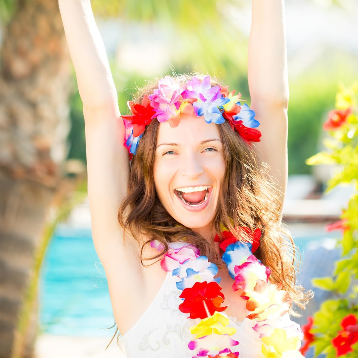 8Pcs Hawaiian Hula Skirt Costume Set,40Cm Hawaiian Grass Skirt,Hawaii Leis,Pineapple Glasses for Kids Fancy Dress Supplies Summer Beach Tropical Party Decorations - Green image number 4