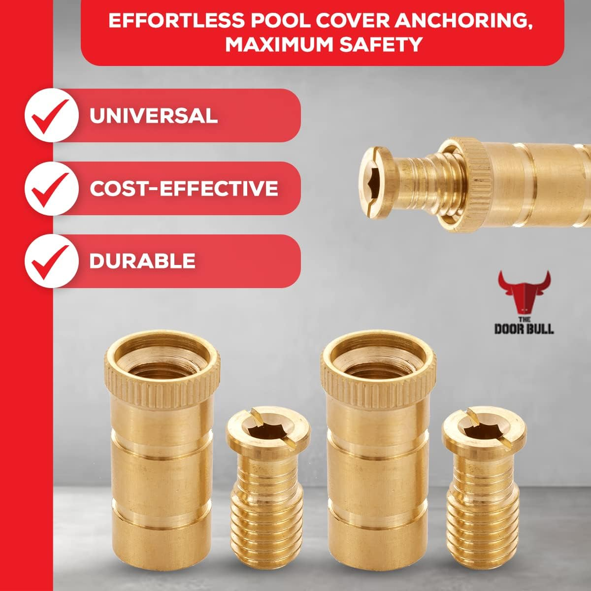Pool Cover Anchors for Concrete and Pavers Deck, Universal Size Fits 3/4" Hole, Best for Pool Safety Cover Installation, Durable Brass Metal Pool Anchor with Head Screw Bolts (20 Pack)