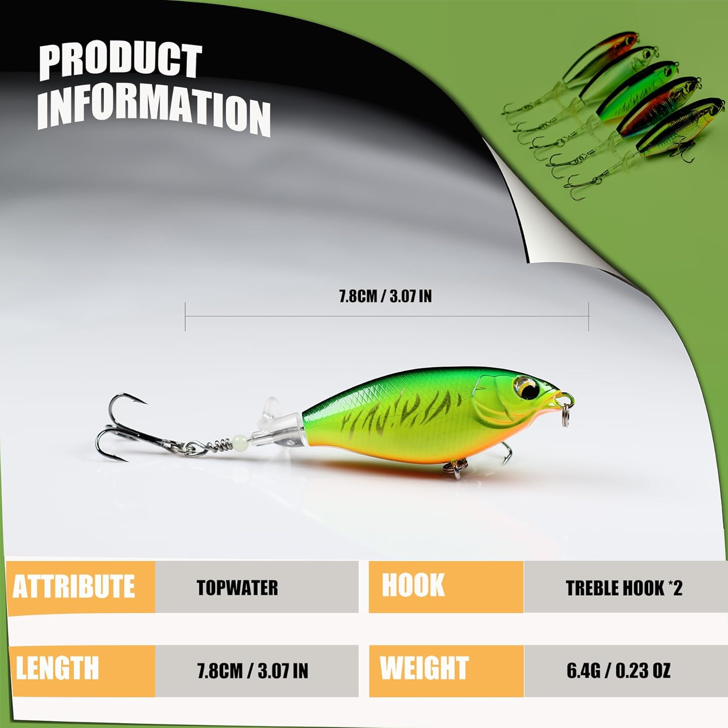 5Pcs Plopper Fishing Lures Topwater Fishing Lures Whopper Floating Lure for Catfish Pike Perch Top Water Bass Bait Lure with Propeller Tail Pencil Floating Lure