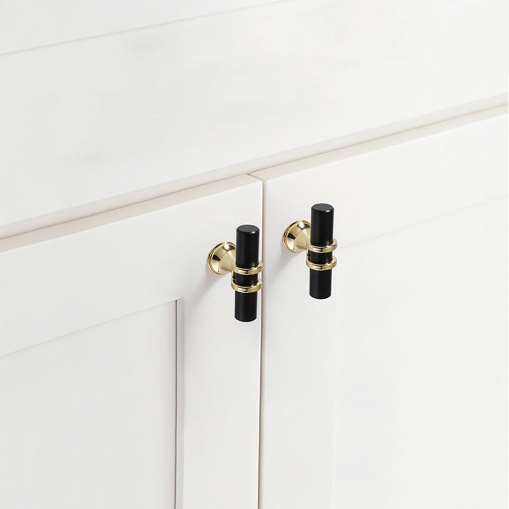 6 Pack Gold Cabinet Knobs 1.97" T Bar Drawer Knobs Zinc Alloy Single Hole Pulls for Dresser 50Mm Cupboard Handles for Kitchen Wardrobe Cabinet Hardware (6, Black Gold) image number 6