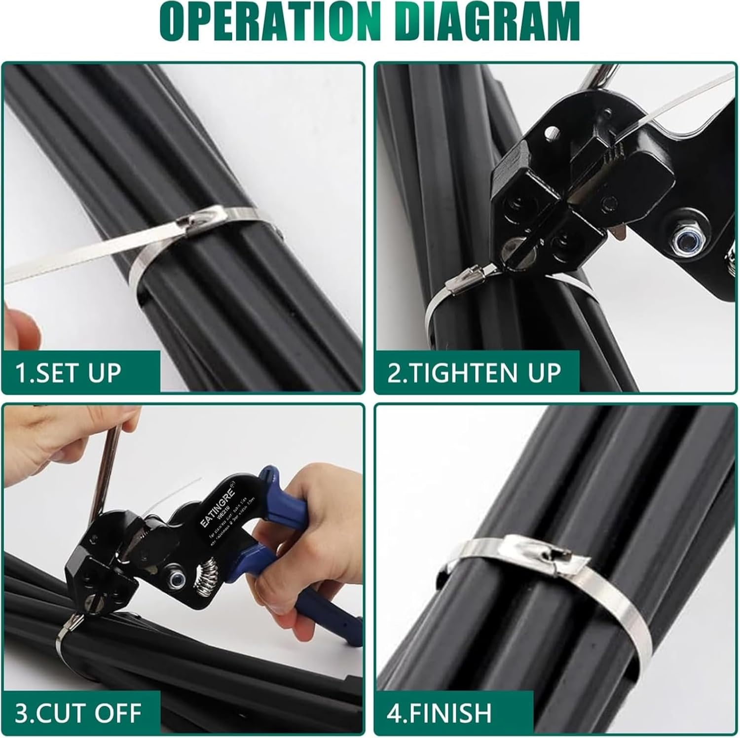 Ssumght Metal Zip Ties Tool, Stainless Steel Cable Tie Gun with 200PCS Self-Locking Metal Steel Zip Ties, Metal Tie Wrap Gun Kit, Duty Outdoor Adjustable Fastening Cutting Tie Tool Sets image number 5