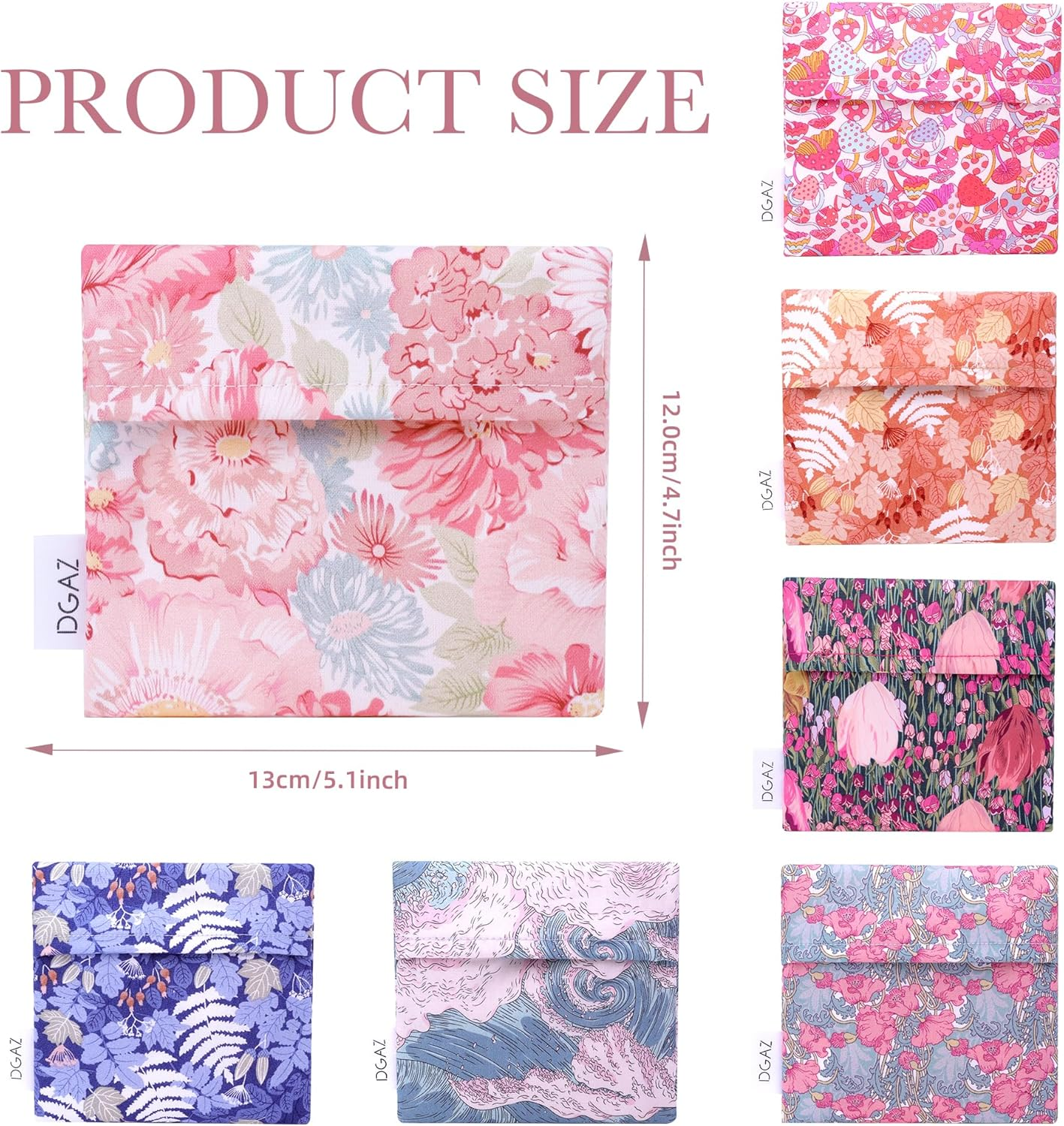DGAZ Sanitary Napkin Storage Bag, Period Bag for Teen Aged Girls, Portable Period Bag for Panty Liners/Menstrual Cup/Small Tampons，Mini Makeup Bag for Purse(Blooming) image number 6