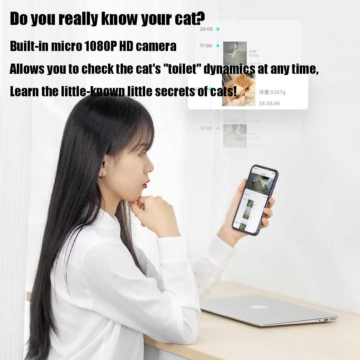 Self Cleaning Cat Litter Tray, Cat Litter Box, Odor Removal/60L Extra-Large Capacity, Smart Automatic Cat Toilet for Multiple Cats, Built-In Camera, Intelligent Identification of Multiple Cats image number 2