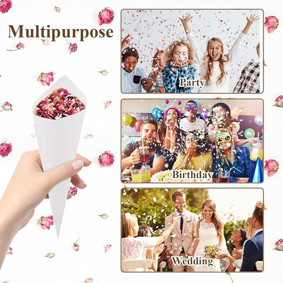 30Pcs Party Confetti Cones, Biodegradable Stand Tray Paper Cone Box Set, Suitable 30 Holes Confetti Cones Holder Placing Dried Flower Petals Confetti for Wedding Engagement Party Birthday