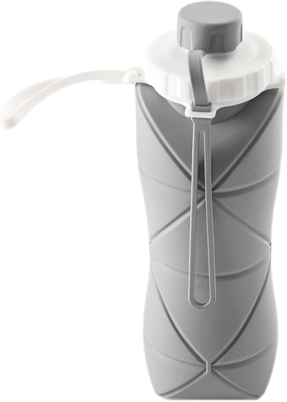 Tongke Collapsible Water Bottle Leakproof Valve Reusable BPA Free Silicone Foldable Water Bottle for Hiking Gym Camping Sports Travel 20Oz (Gray) image number 2