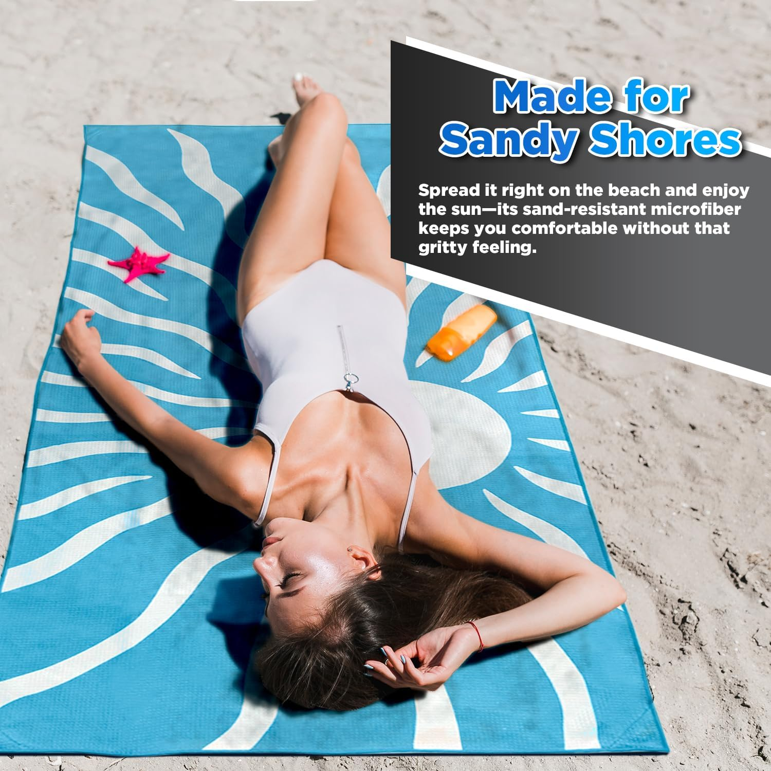 Outdoor Magnetic Bath Towel &ndash; Quick Dry Sandproof Microfibre Beach Towel with Magnetic Closure &ndash; Lightweight, Compact & Sand Free &ndash; Fast Drying Swim, Pool, Travel, Camping & Sports Towel (Blue) - Orange image number 2