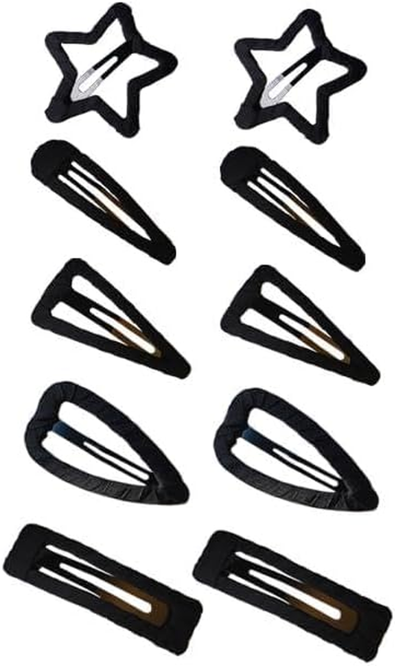 10Pcs Snap Hair Clip Women Metal Snap Hair Clips Set Black Large Medium Size Decorative Hair Clips Set for Short Long Hair Solid Color Hair Pins image number 5