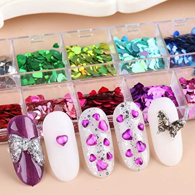 Heart Nail Art Glitter Sequins, 3D Laser Love Heart Nail Decals Sticker Holographic Nail Sparkle Glitter for Manicure Make up DIY Decals Decoration image number 5