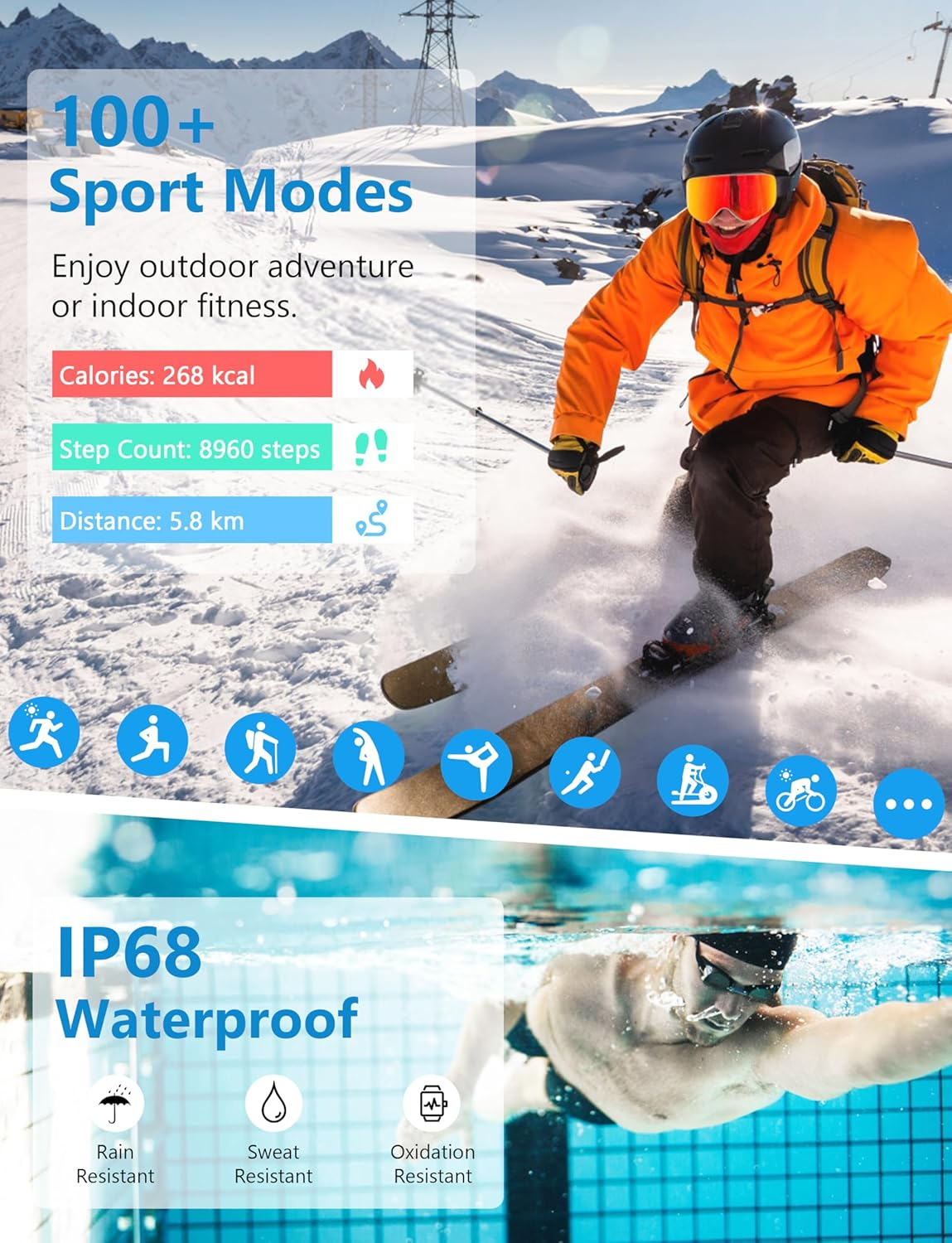 Smart Watch, 1.83" Smartwatch Women Men Answer Make Calls, Alexa Fitness Watch, IP68 Waterproof Fitness Tracker Watch, Heart Rate Monitor, 100+ Sports Pedometer Watch, Timer for Android & Ios Phone image number 6