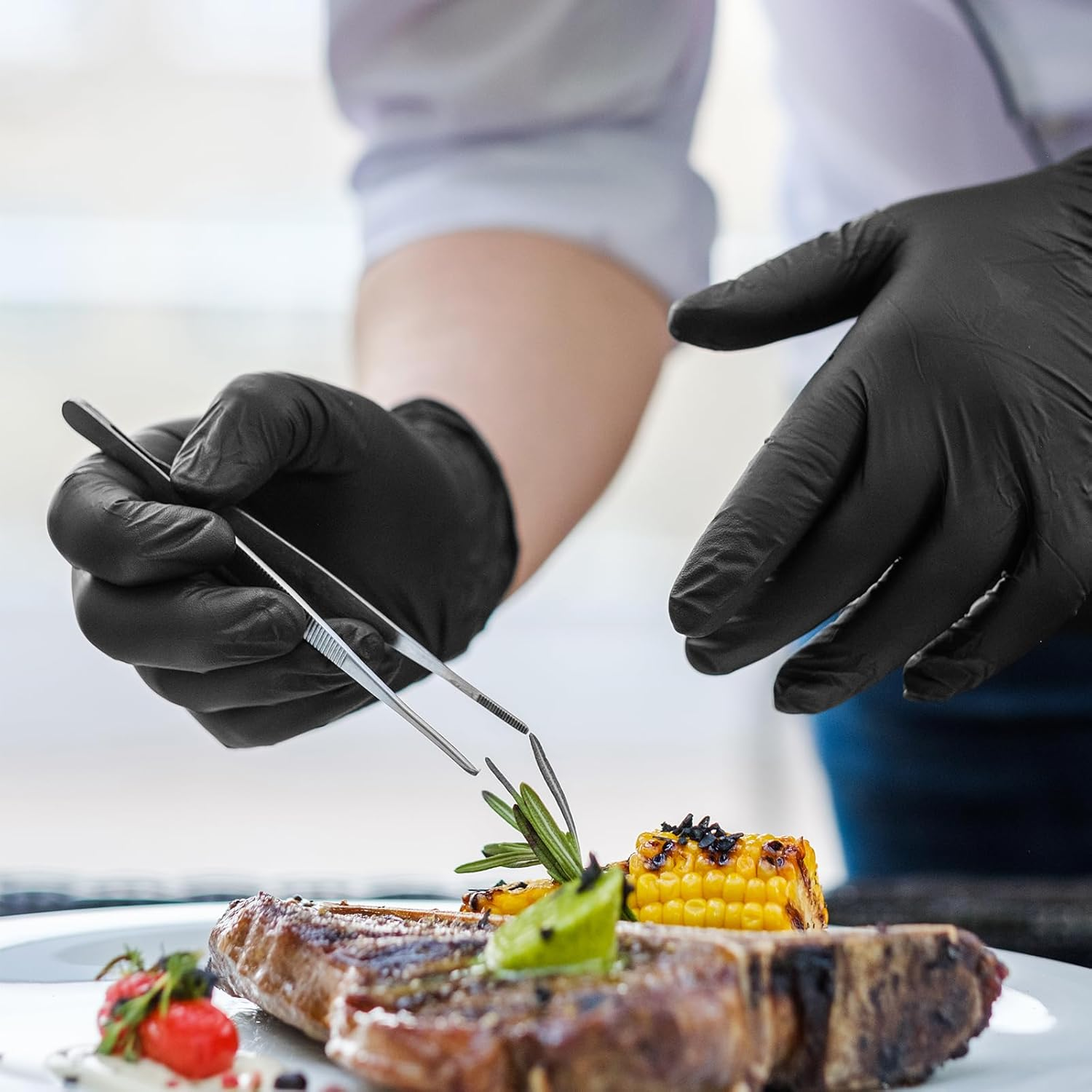 Nitrile Gloves, 100 Pcs Black Gloves 6 Mil Thickened, Disposable Black Nitrile Gloves, Cooking Cleaning Dishwashing Gloves for Household, Kitchen (Large) image number 4