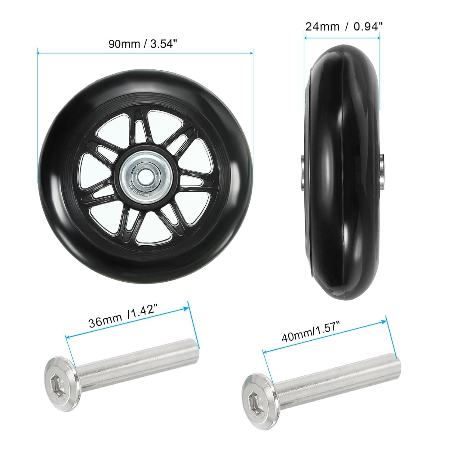 Uxcell Replacement Luggage Suitcase Wheels Repair Kit, 90Mmx24Mm Wear-Resistant & Mute Swivel Caster Wheels image number 3
