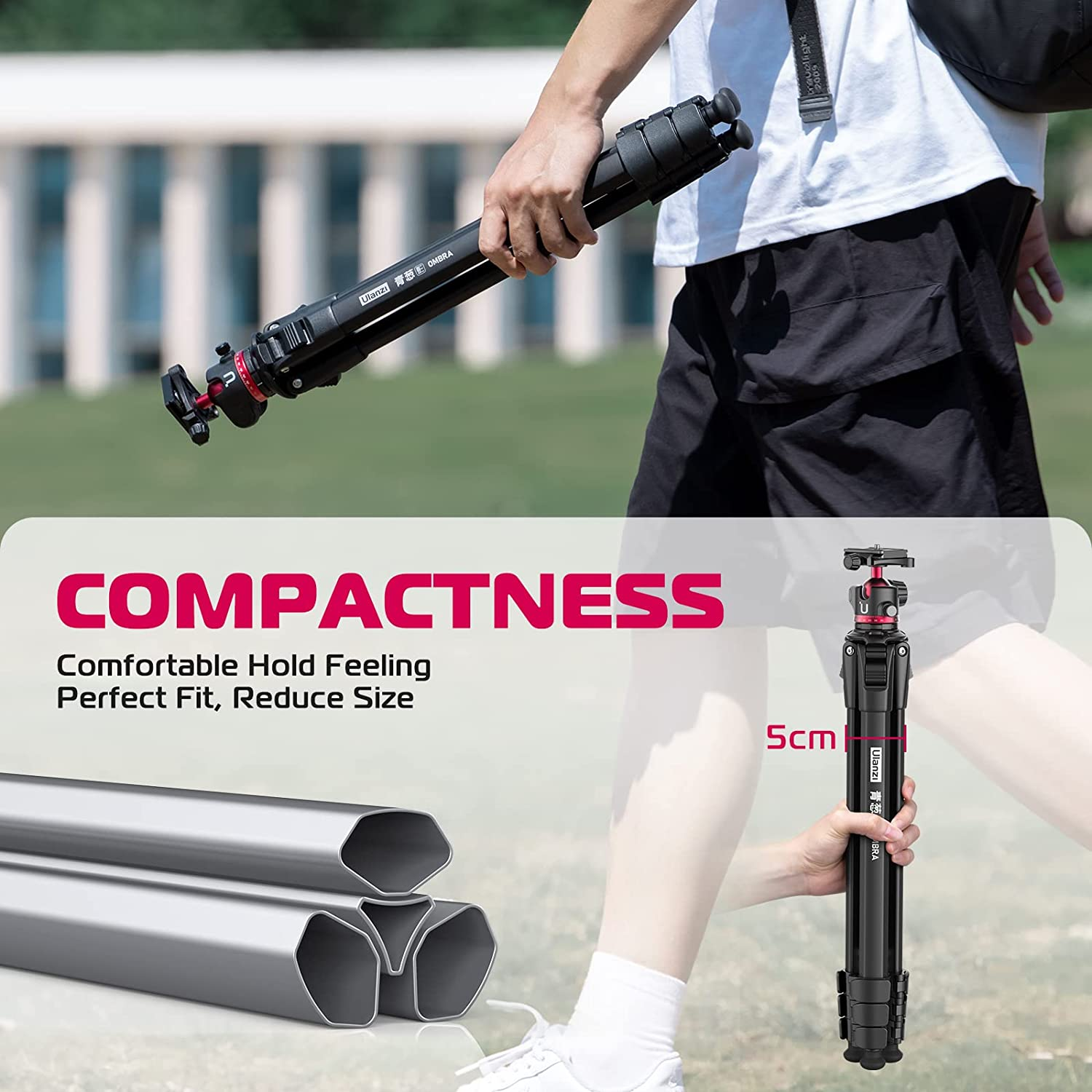 Ulanzi MT-55 Ombra Travel Tripod, 62.2'' Professional Camera Video Aluminum Tripod W/ 360&deg; Ball Head&Quick Release Plate, Max Load 17.6 LB for Nikon Canon DSLR Camcorder, Phone Holder Included Black image number 1