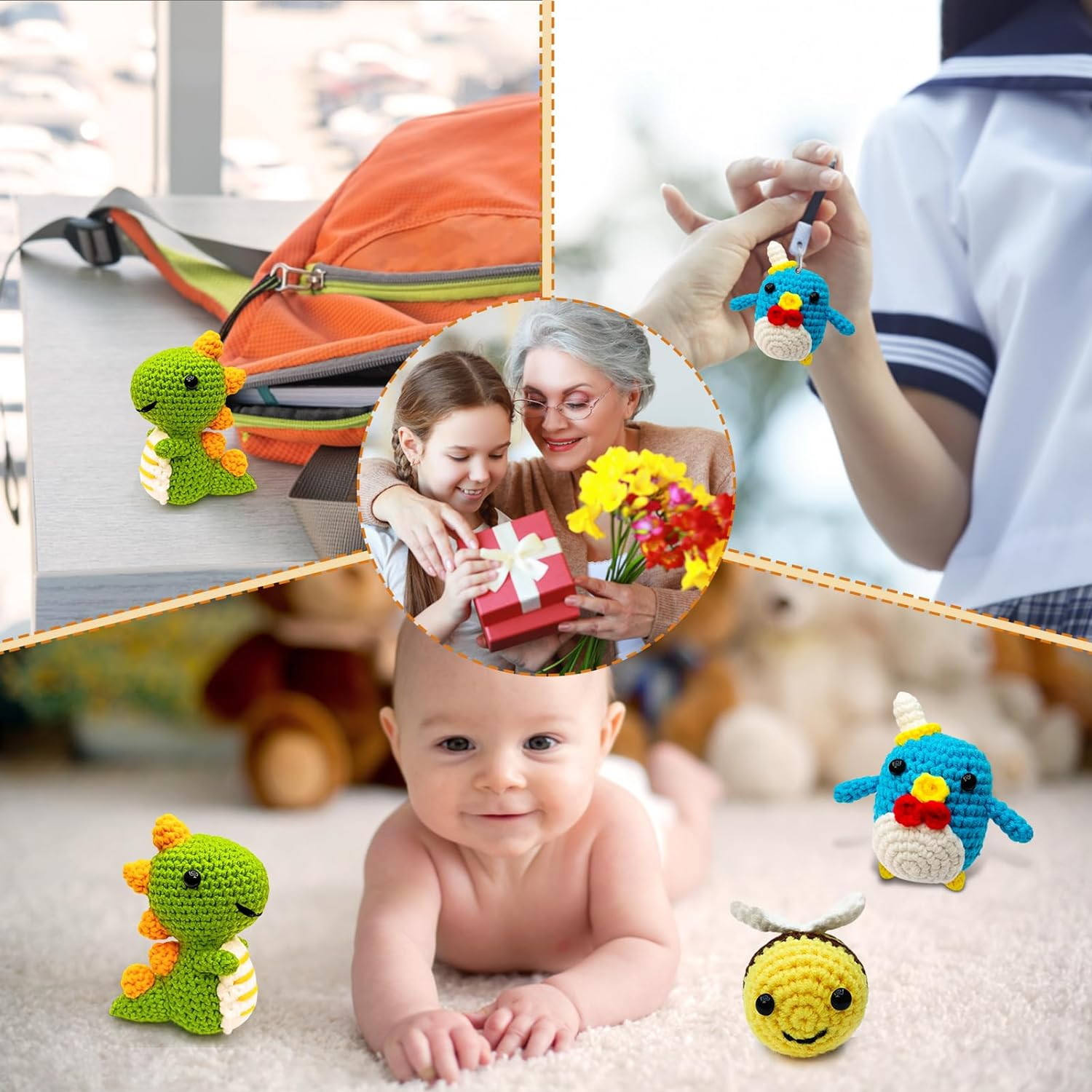 Crochet Kit for Beginners, Amigurumi Crocheting Animals Kits with Step-By-Step Video Tutorials- Penguin, Dinosaur or Bee, Knitting Starter Pack for Adults and Kids image number 4