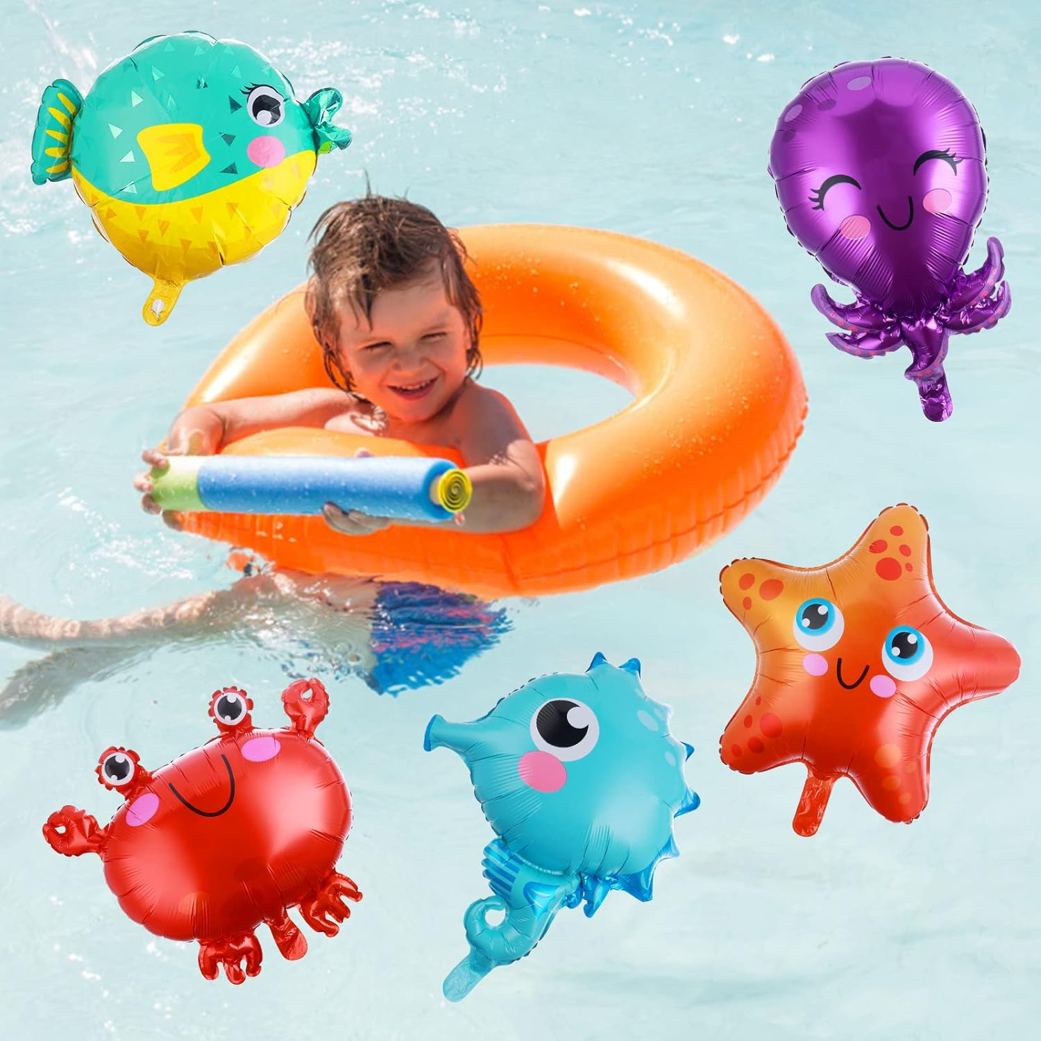 Prasacco 5 Pieces Sea Animals Balloons, under the Sea Party Decorations Water Balloons Seahorse Starfish Puffer Fish Crab Octopus Balloon for Birthday under the Sea Ocean Party Decorations image number 4