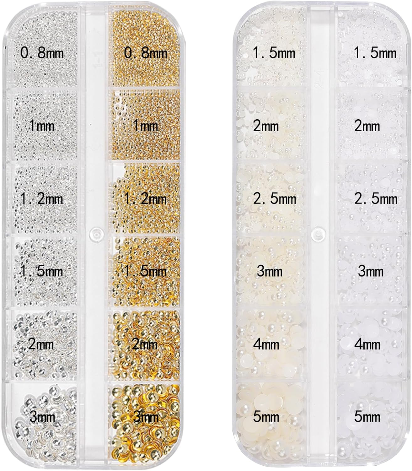 HNUIX Nail Art Charms - Metal Silver & Gold Beads, Flat Back round Rhinestones, Small Nail Pearls, 3D Mixed Sizes Decorations for Nails image number 5