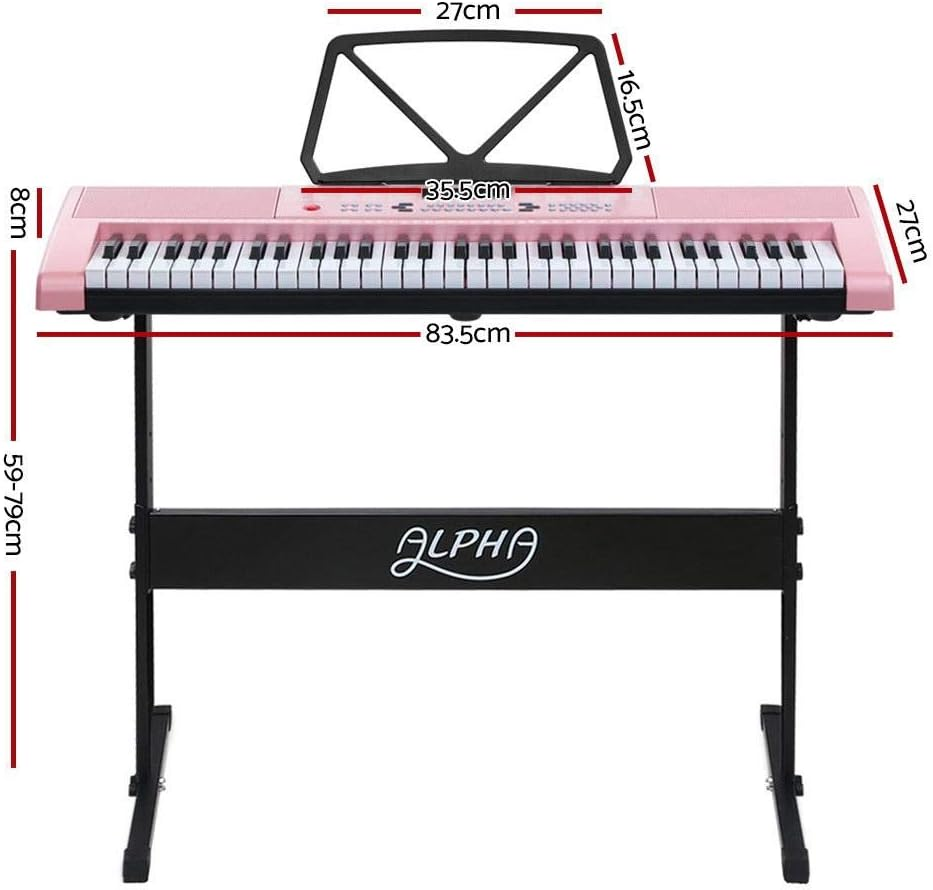 ALPHA 61 Keys Electronic Piano Keyboard Portable Digital Keyboard with Audio Input, Microphone Input, Headphont Output, 255 Tones Rhythms LED Electric Holder Music Stand Adaptor Power (Pink 97) image number 1