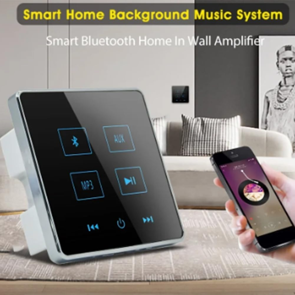 Home Theater Bluetooth Wall Amplifier Touch Screen Music Panel Home Background Audio System Support USB TF Card(Black) image number 4