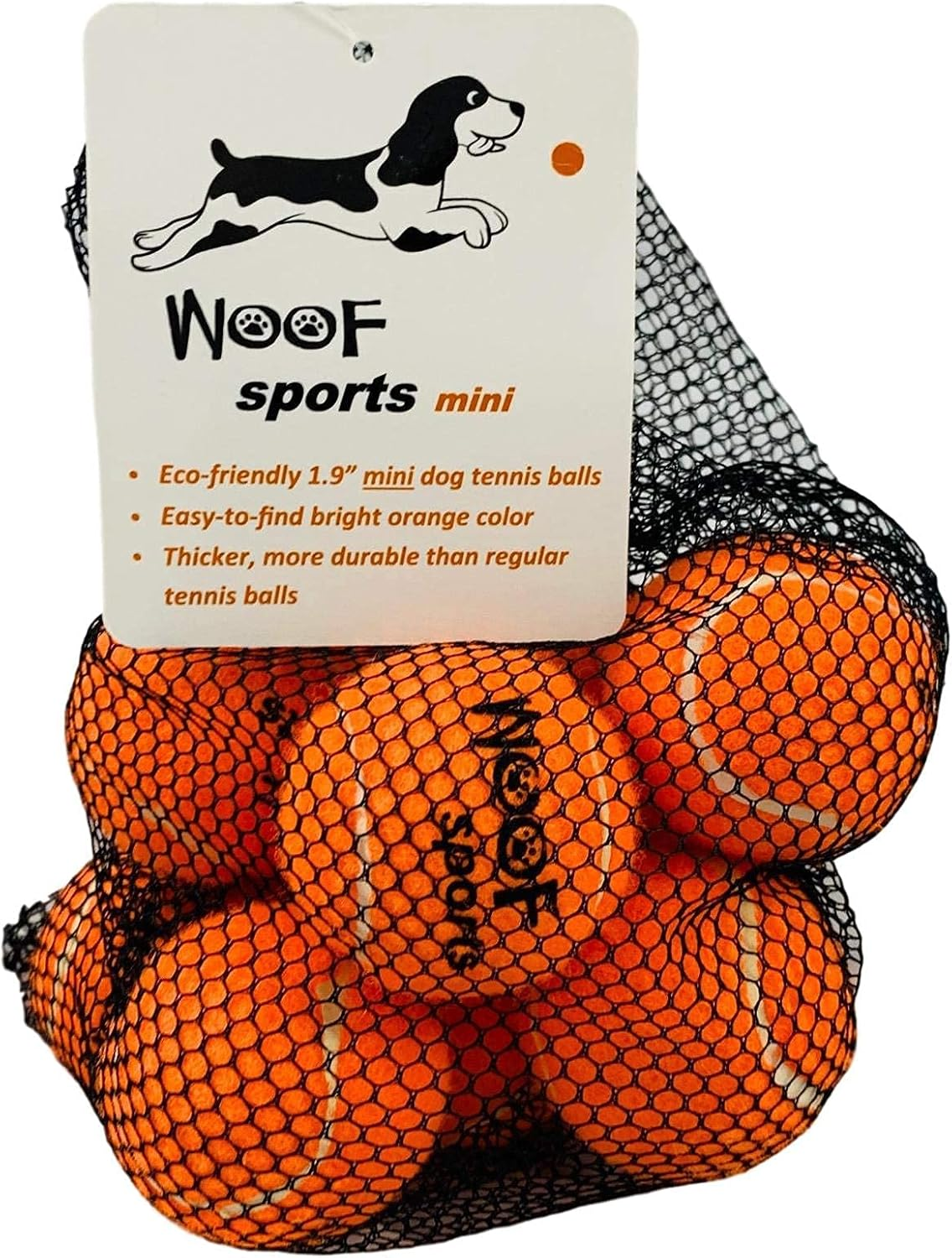 Woof Sports Small/Mini 1.9" Durable Dog Tennis Balls - 25% Thicker than Regular Tennis Balls. 12 Orange Ecofriendly Balls & Mesh Carrying Bag. Perfect for Smaller Dogs image number 4