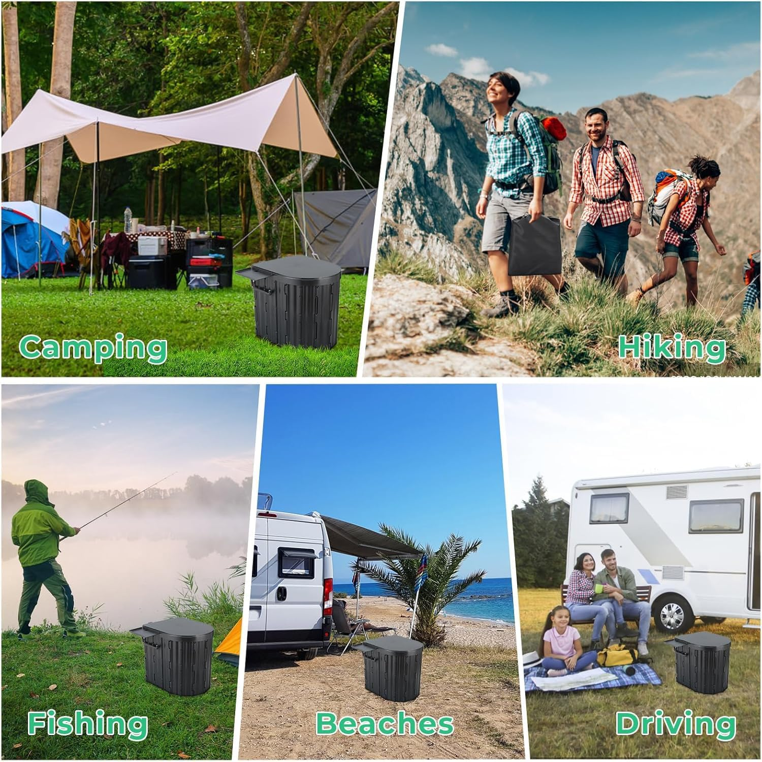 Sckee Portable Toilet for Adults, XL Portable Camping Toilet, Black Leather & Density Board, 16.5 Inch High, Floor Mounted, Multifunctional, Easy to Clean & Store image number 6