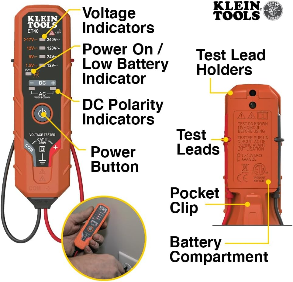 KLEIN TOOLS 12 to 240V AC 1.5 to 24V DC AC/DC Voltage Tester