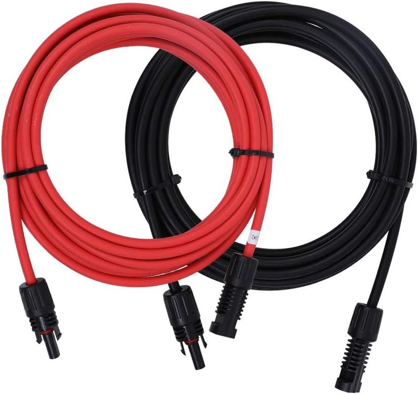 Renogy 20FT 12AWG Solar Panel Female and Male Connectors, Extension Cables-Pair, 1 Pair 20' 12 Gauge Red and Black image number 1