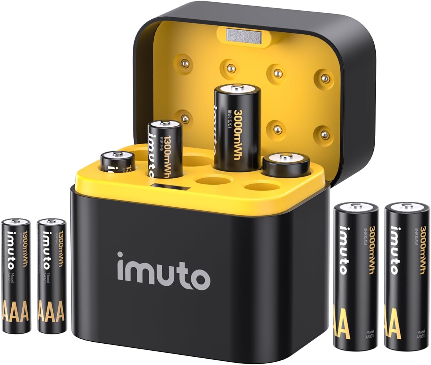 Imuto Rechargeable 4 AAA and 4 AA Batteries Lithium with Charger,8 Pack 1.5 V Triple a Double a Batteries Rechargeable, Long Lasting Lithium Battery with Integrated Charging Storage Box(4Aaa+4Aa) image number 2