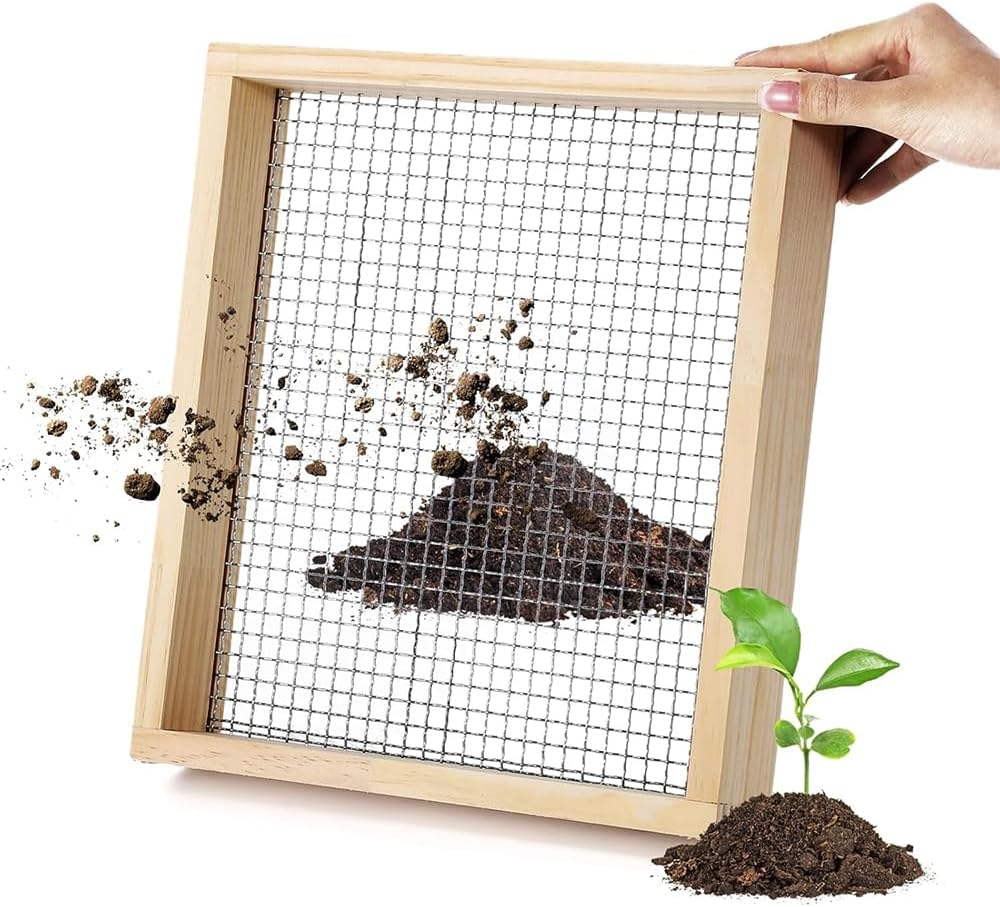 Wooden Soil Sieve, Dirt Sifter for Gardening, Sieve for Sand Rocks Dirt Compost for Screening Soil, Dirt, Peat Moss and Potting Soil image number 1
