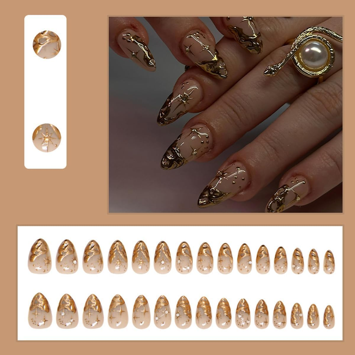 LYMCY Press on Nails French,Three-Dimensional Irregular Sun and Moon False Nails, Artificial Nails for Women and Girls -24 Pcs image number 1