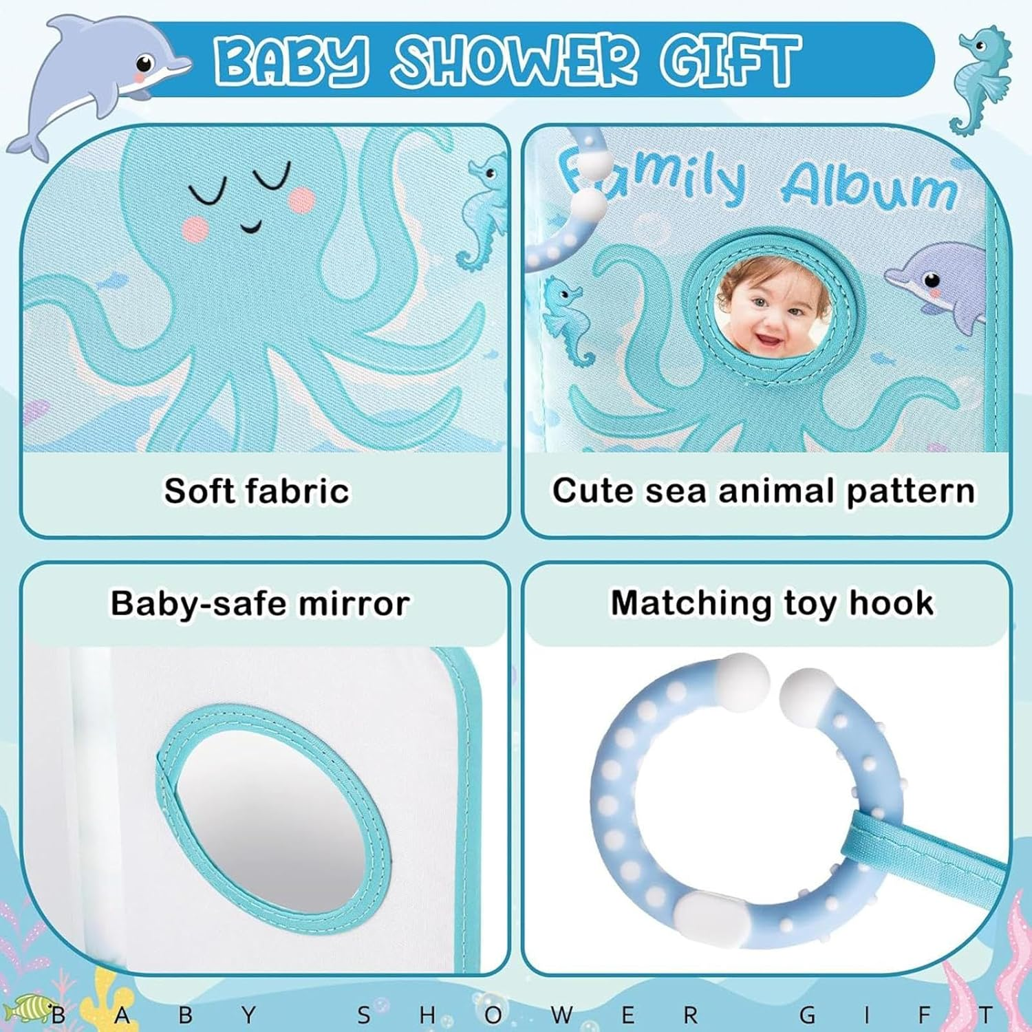 Baby First Photo Album - First Family Memory Book,Octopus-Themed Soft Cloth Holds 4X6Inch Photos Album for Home Grandparents Parents Boy Kids Girl image number 3