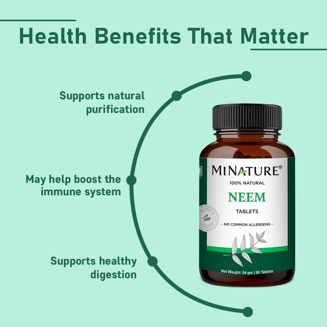 Neem Tablets by Mi Nature| 90 Tablets, 1000 Mg| 45 Days Supply| Clear Skin| Acne Free | Vegan | image number 1