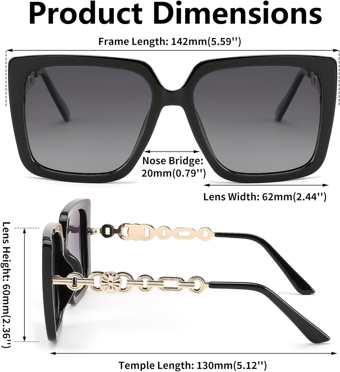 FEISEDY Trendy Polarized Cateye Sunglasses Womens Vintage Oversized Square Sunglasses UV400 Protection B0003 - Black Frame - Gradient Grey Lens image number 3