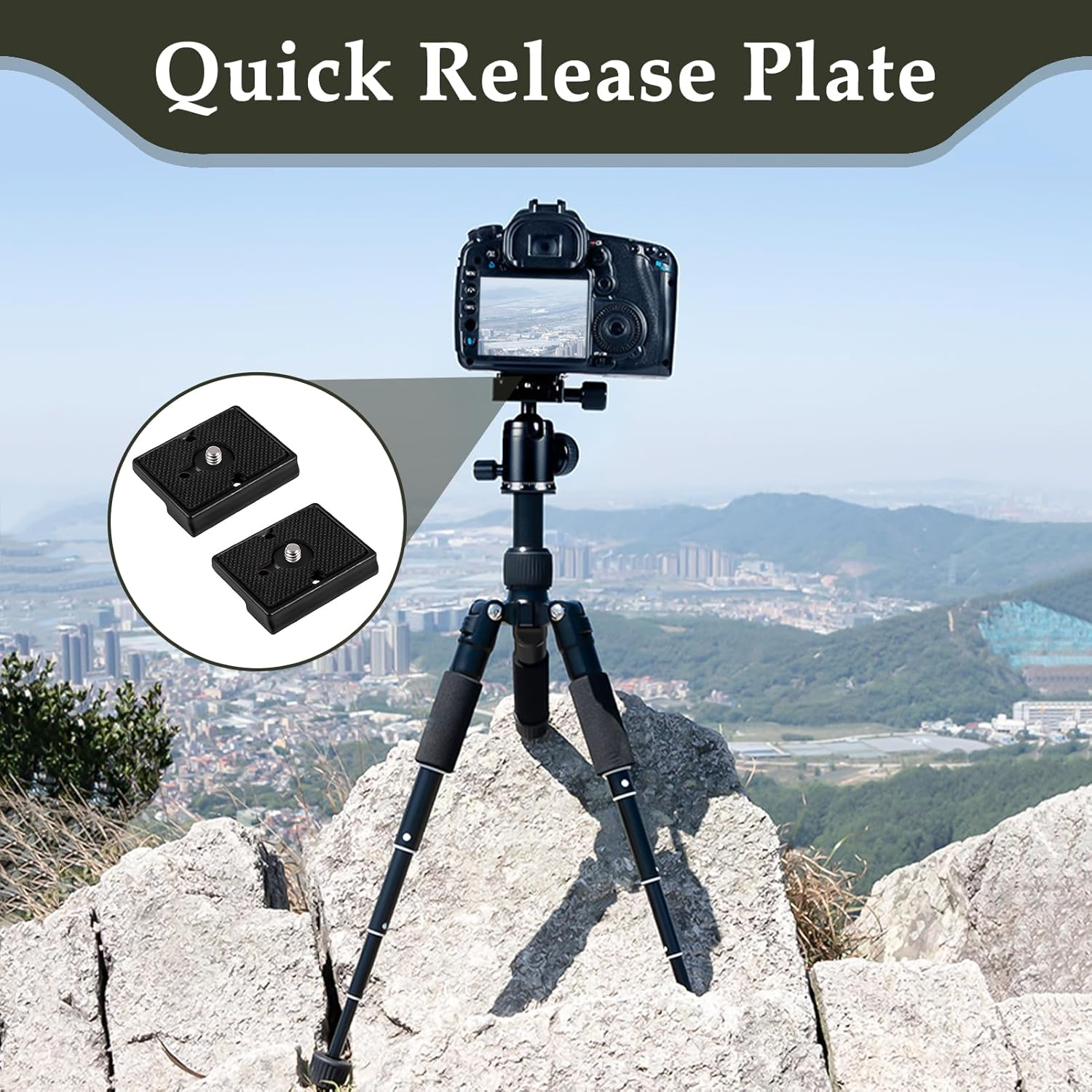 Pack of 2 Camera Quick Release Plates, Quick Release Plate Compatible with Manfrotto 200PL-14, Quick Release System Tripod Removable Plate Made of Aluminium Alloy with 1/4 Inch Screw for Mirrorless image number 2