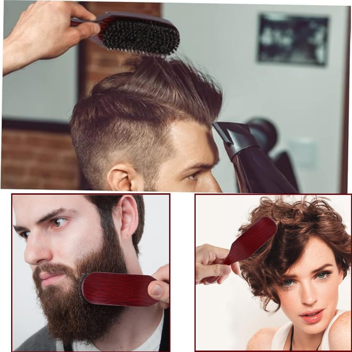 Gewaha Bristle Hair Brush, Stiff Bristle Hair Brush, Professional Massage Comb, for Beard Styling, Male and Female Hair Brush image number 3